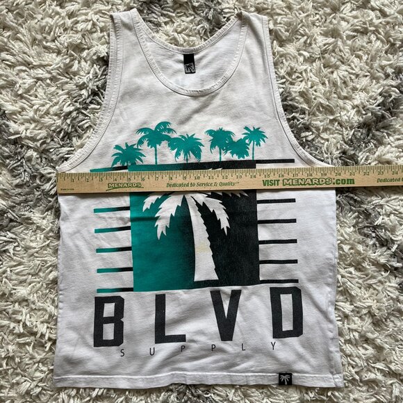 Blvd Supply Men's Beach Palm Tree Tank Top White Size Medium - Picture 3 of 6